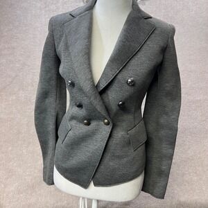 Donna Karan New York Blazer Women Size 2 Gray Double Breasted Minimalist